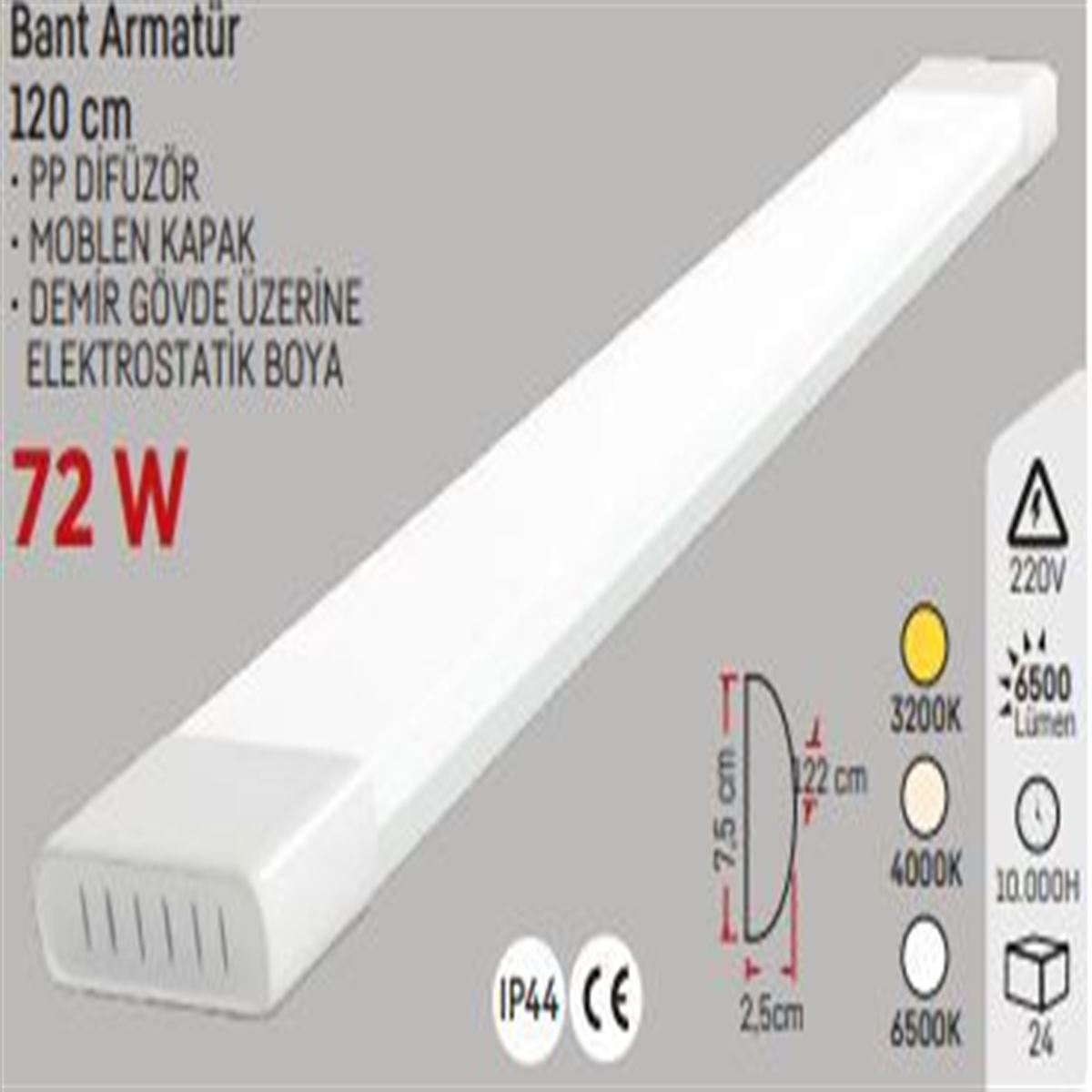 72W YATAY BANT ARAMTÜR 120 CM  3200K 1